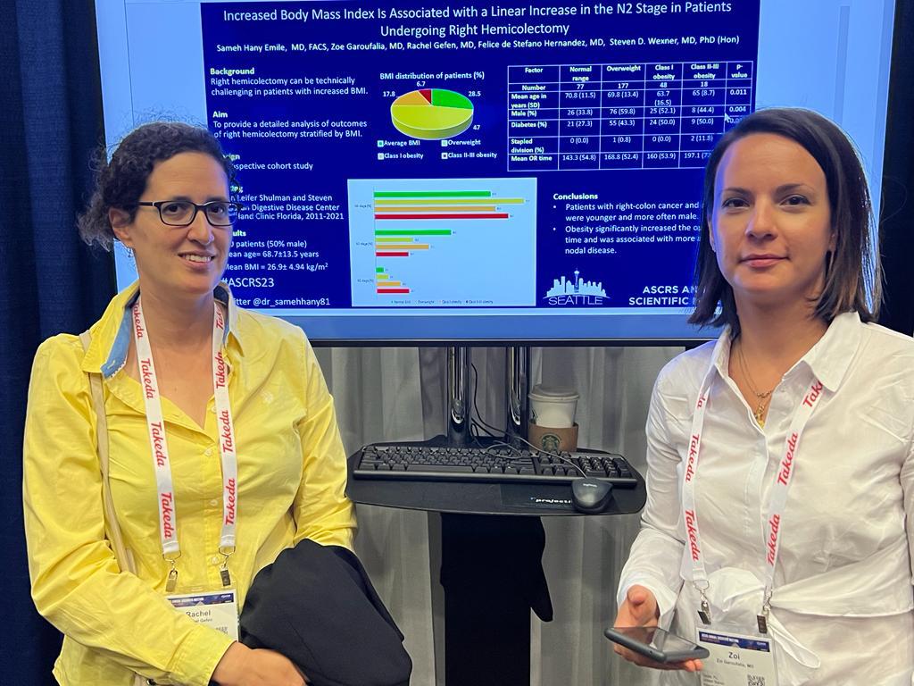 The effects of BMI in rt. Side colon cancer. work by @dr_samehhany81 , present by @ZGaroufalia . Great #research team on @CleveClinicFL @SWexner #ASCRS23 #colorectalsurgery