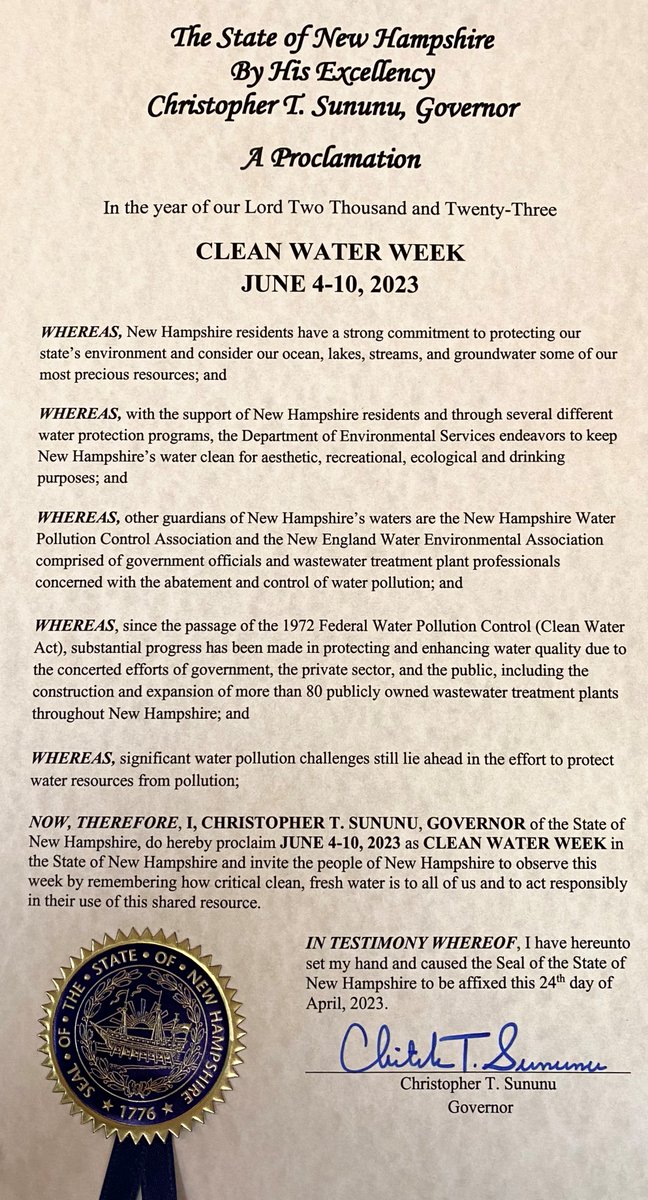 NHDES's tweet photo. It’s the first day of Clean Water Week! Since the passage of the Clean Water Act in 1972, NH waters have greatly improved in quality due to efforts from the government, private sector & the public. NHDES remains committed to protecting our waters for all to enjoy. #CleanWaterWeek https://t.co/ofrQ9lTIPo