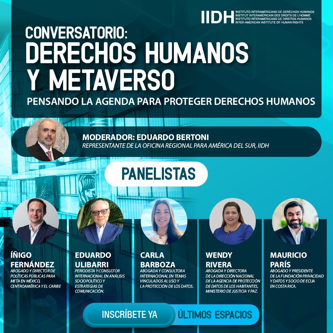 Les invitamos hoy al conversatorio: "Derechos Humanos y Metaverso", organizado por el Instituto Interamericano de Derechos Humanos y en el cual participará nuestro presidente Mauricio París.
⏰ 5 pm
➡️ Inscripciones: lnkd.in/edjg9684
#privacidad #proteccióndedatos