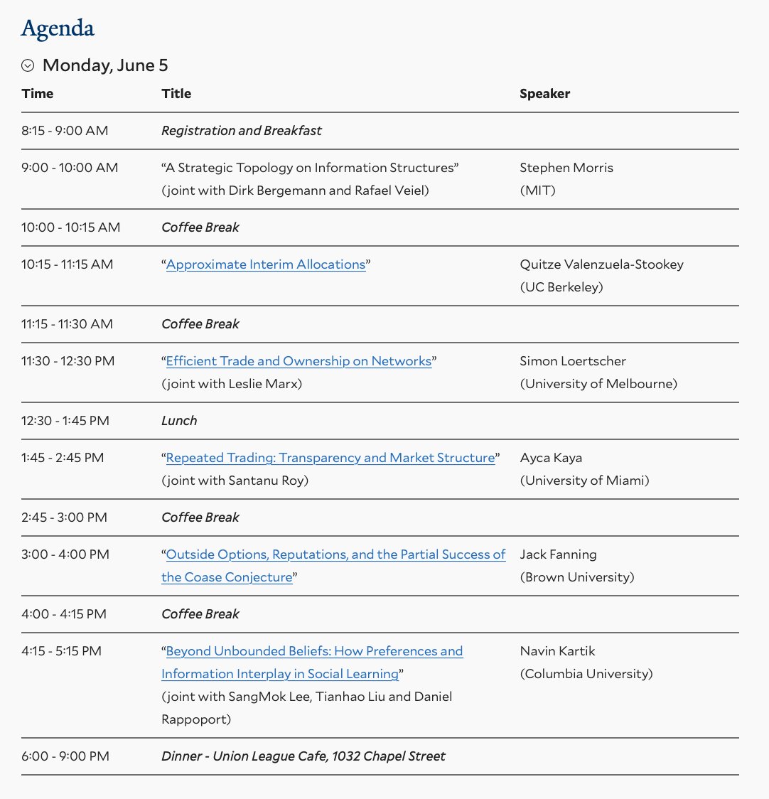 Cowles Foundation on Twitter "For Economic Theory, presenters include