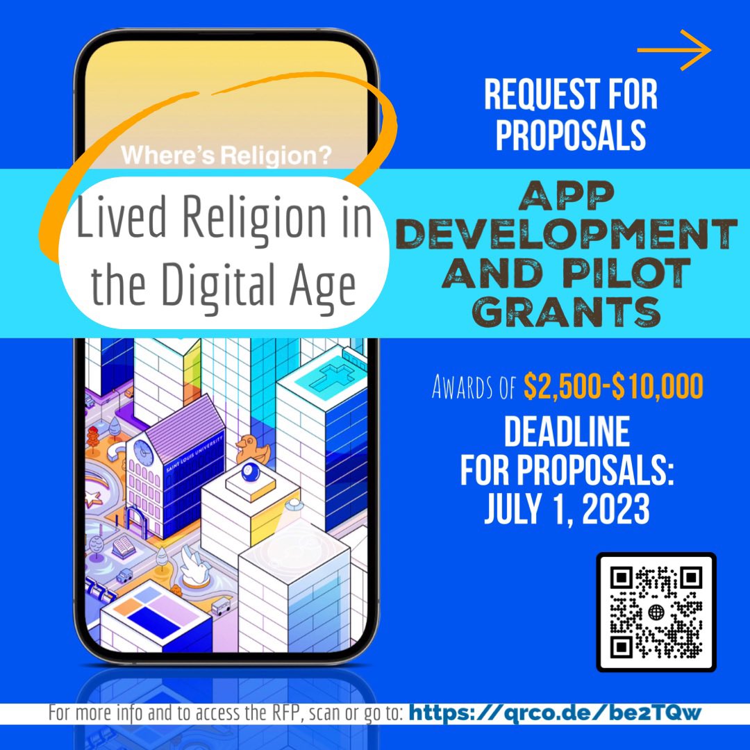 LivedReligion's tweet photo. The RFP for Lived Religion in the Digital Age App Development and Pilot Grants is LIVE!

Multiple awards of $2,500-$10,000 will be made. Individual &amp; collaborative proposals are welcome! 

For more info and to link to the application: https://t.co/bRPmbLuKHf

#cfp #rfp #acrel #dh https://t.co/FbkxYLtRKy