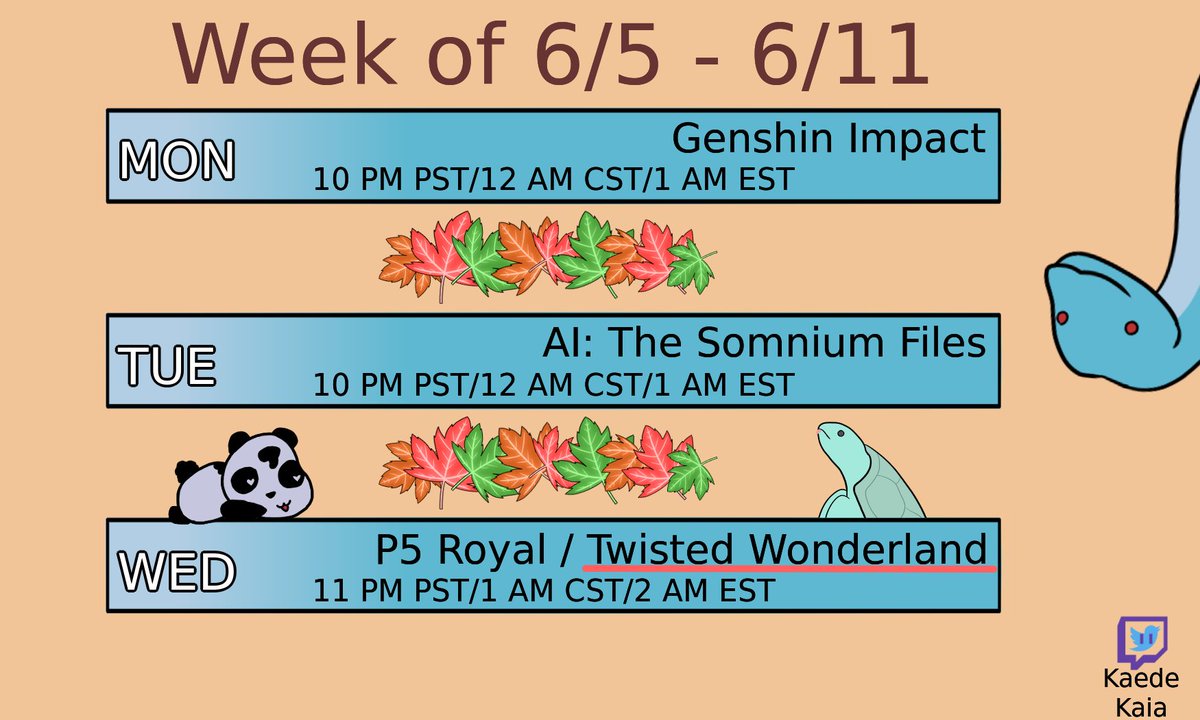 This week's schedule. Leaning more towards Twisted for Wednesday but it's not for sure.
#streamschedule #vtuber