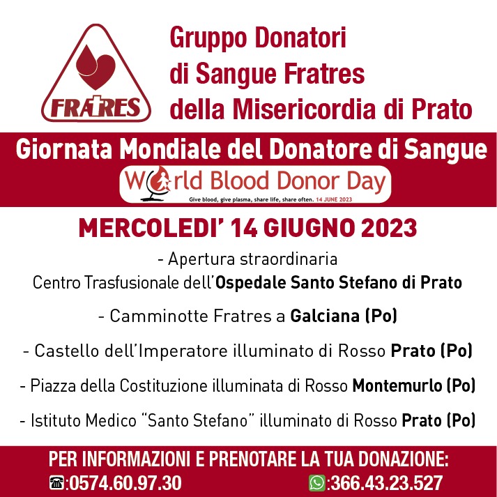 Le iniziative in occasione della Giornata mondiale del donatore di sangue! 
#fratres #fratresprato #wbdd2023