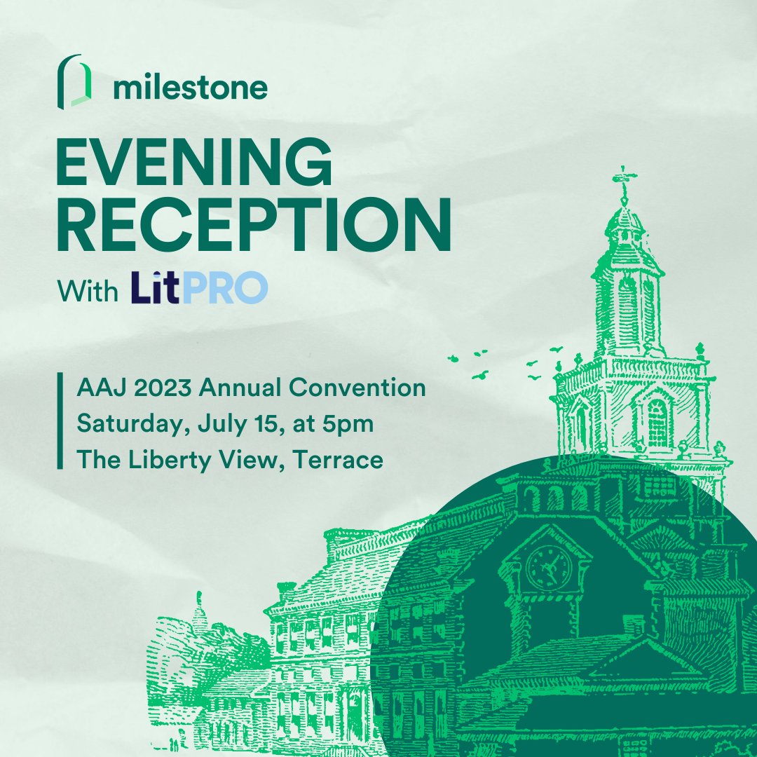 milestoneandco's tweet photo. 🗓️ @JusticeDotOrg 2023 Annual Convention is fast approaching!

If you'll be in attendance, mark your calendar for Saturday, July 15, for an evening reception at The Liberty View, co-hosted by us and our friends at LitPRO. https://t.co/HpCWNrsk2a