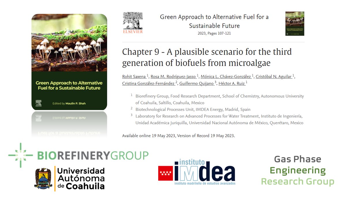 Happy to participate in this great book chapter @ElsevierBiotech @ElsevierNews. Many thanks to @BiorefineryG for the invitation. Always a pleasure to work with our colleagues from @UAdeC and @IMDEAEnergia 
+INFO: doi.org/10.1016/B978-0…