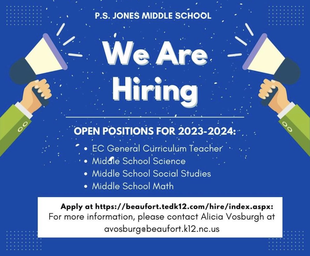 DrAlexisMcKeel's tweet image. Come join our team! @BeaufortCoSchNC #BeaufortCountySchools