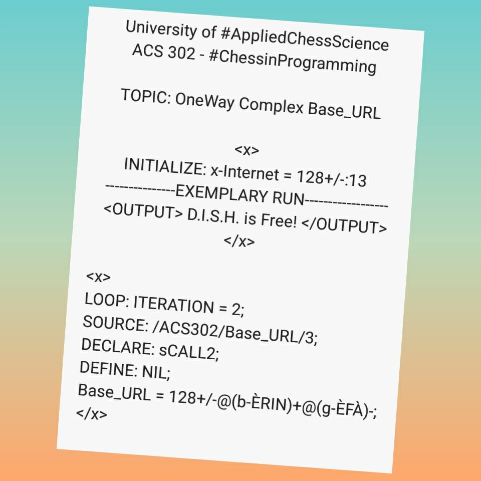 jawolusy's tweet photo. University of #AppliedChessScience
ACS 302 - #ChessinProgramming
TOPIC: OneWay Complex Base URL
#DISHisFree #ChessIntelligence https://t.co/J9vS5n5rBI