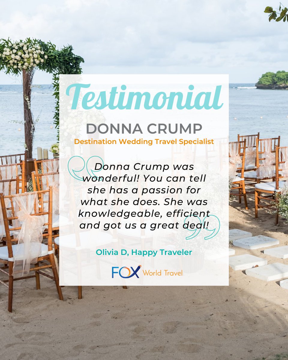 foxworldtravel's tweet image. Love is in the air &amp;amp; so are we!💕✈️ 

Our Destination Weddings Team takes care of every detail while you focus on saying &apos;I do.&apos; 💍

Visit the link to start planning your dream wedding with Sue or Donna!✨🌴

💒 svirtualagent.youcanbook.me 💒

#DestinationWeddings #FoxWorldTravel