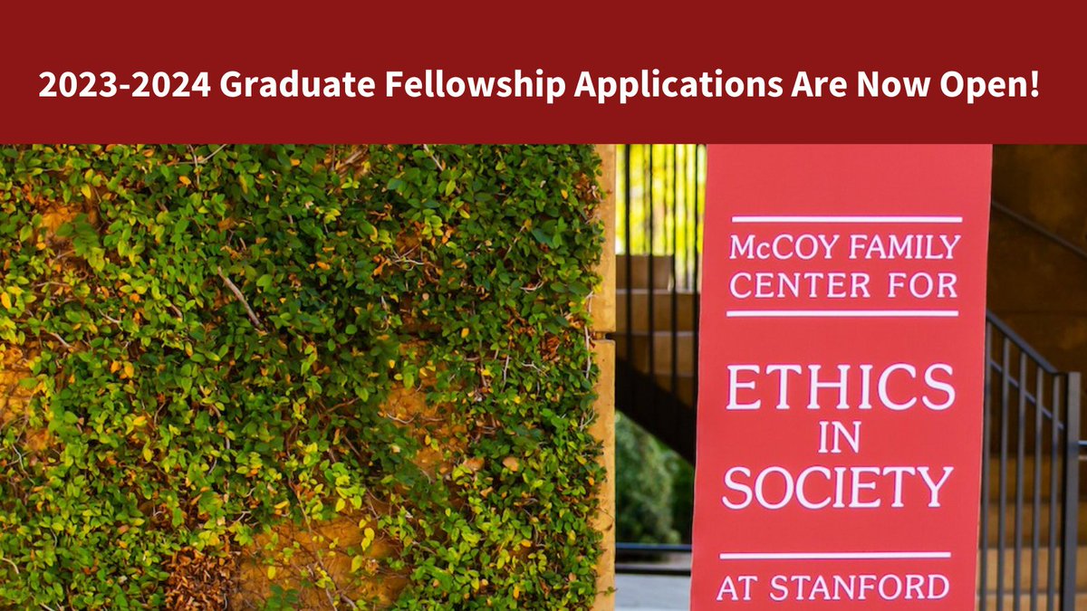 Stanford Ethics (@stanfordethics) on Twitter photo 📢Calling all <a href="/Stanford/">Stanford University</a> Ph.D. students: We're offering up to 12 graduate fellowships for 2023-24. Join a supportive community and examine #ethics related to your research in any field over three quarters ($1K stipend per quarter). Apply by July 11: ethicsinsociety.stanford.edu/graduate-fello… 📢Calling all <a href="/Stanford/">Stanford University</a> Ph.D. students: We're offering up to 12 graduate fellowships for 2023-24. Join a supportive community and examine #ethics related to your research in any field over three quarters ($1K stipend per quarter). Apply by July 11: ethicsinsociety.stanford.edu/graduate-fello…