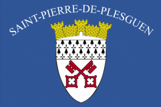 Avant 2019 et sa fusion dans la commune de Mesnil-Roc'h, Saint-Pierre-de-Plesguen (35) arborait un drapeau bleu avec ses armoiries et le nom de la commune.
commons.wikimedia.org/wiki/File:Mair…