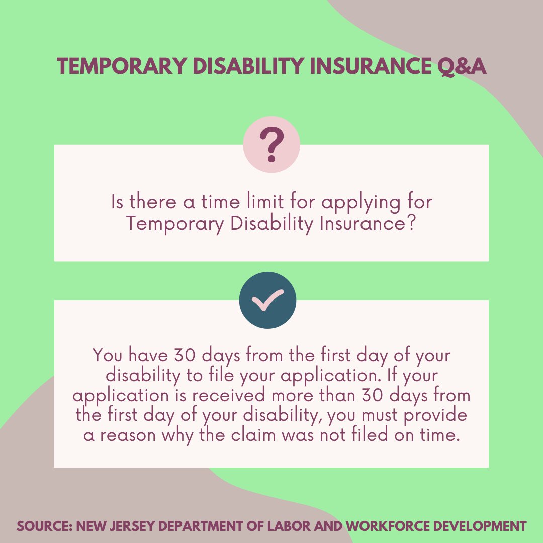 Check out more FAQs on Temporary Disability Insurance by visiting 🔗nj.gov/labor/myleaveb…

#newjersey #nonprofitorganization #community #socialservices #resources #temporarydisability #TDI #workrights #rights #employer #laborrights #sickleave