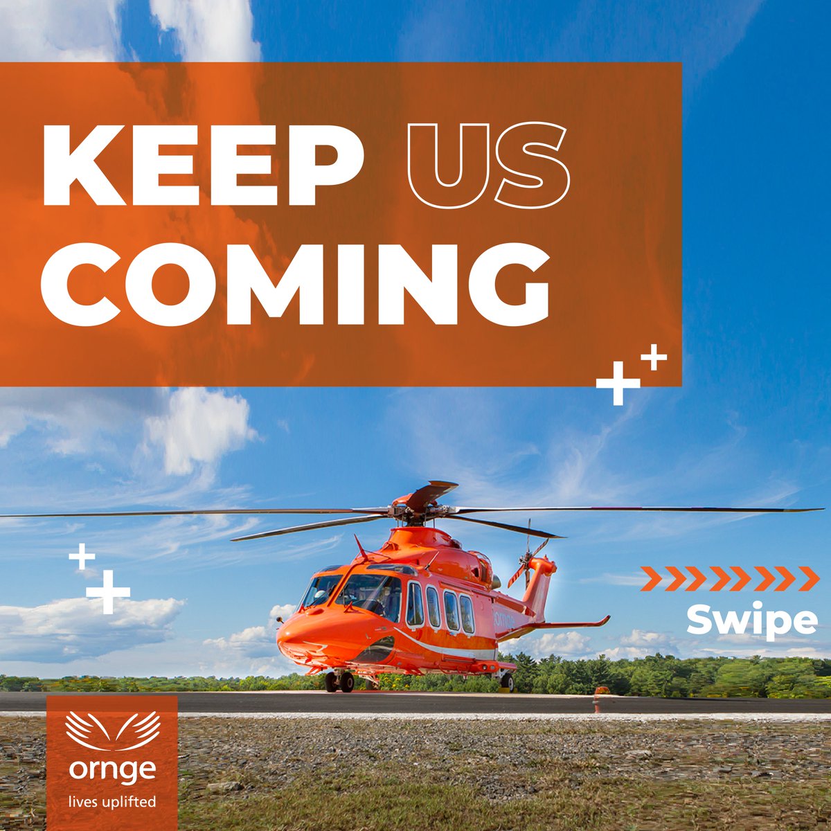 Ornge's tweet photo. Air ambulances save time in transfers. Sometimes, paramedics cancel Ornge initially, but we are eventually called back. Help us understand the reason. Relay it via Central Ambulance Communication Center. Let's improve patient service together! #KeepUsComing https://t.co/rLkJc0WZqF