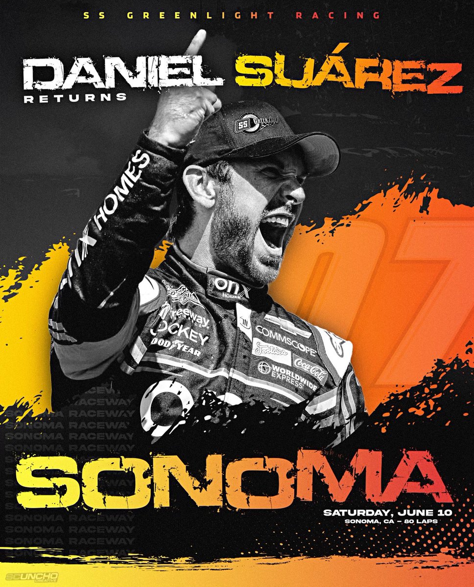 Excited to welcome 2016 @NASCAR_Xfinity Series Champion and defending @RaceSonoma winner @Daniel_SuarezG to the @SSGLR0708 organization this week! He will pilot the 07 @TeamChevy!  @XfinityRacing #doordash250