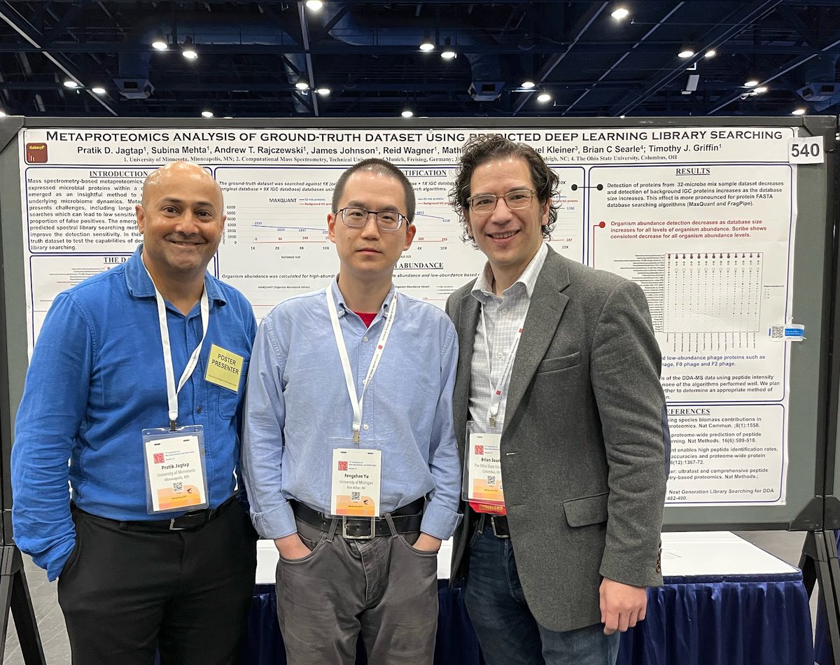 @pratikomics @fcyucn and @briansearle at #Metaproteomics poster on the ground-truth data analysis at the #ASMS2023 conference. #GoGophers #GoBlue #GoBuckeyes