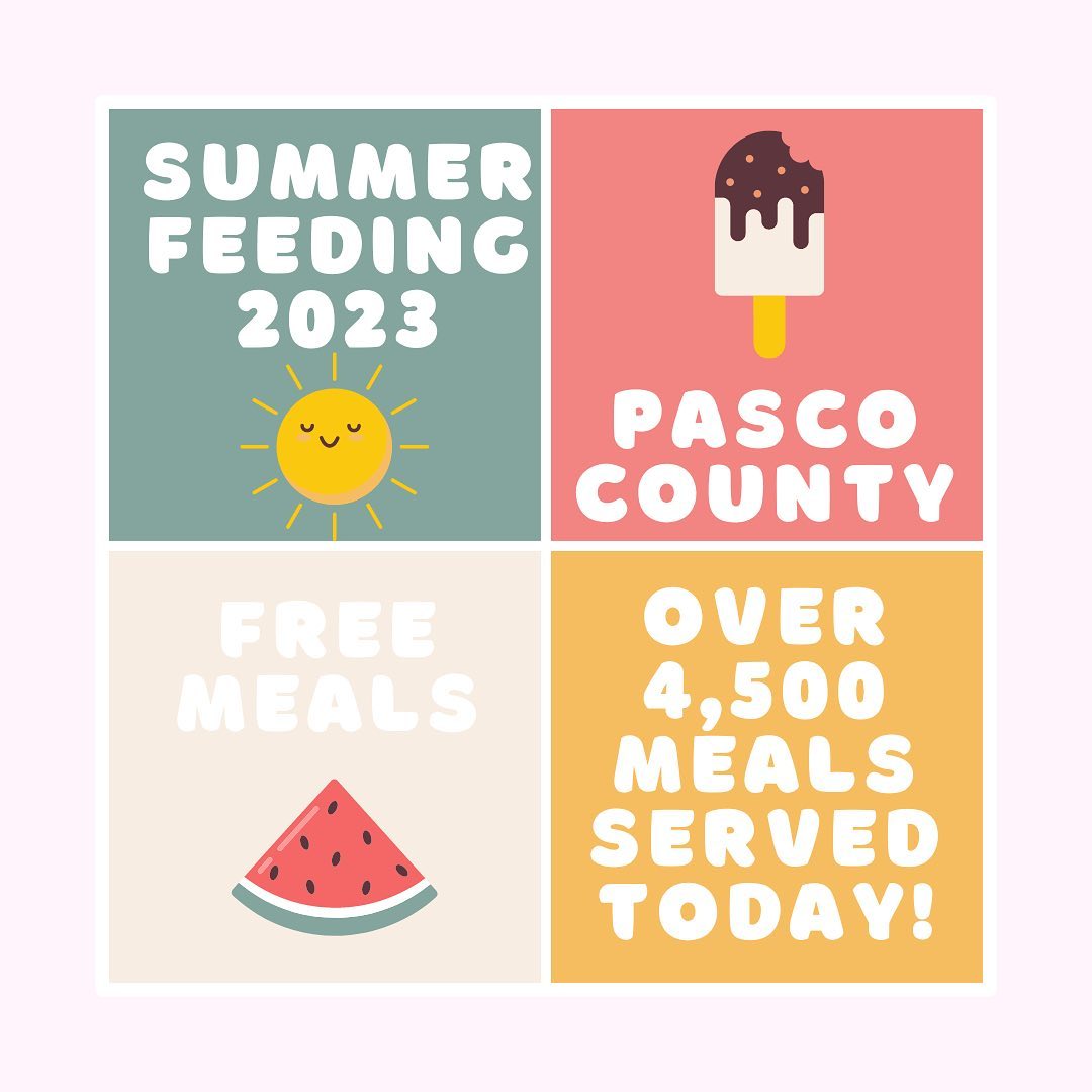 We served over 4,500 meals today in Pasco County. Summer feeding provides free breakfast and lunch for ages 18 and under at a variety of locations across Pasco County. Come join us! Visit SummerBreakSpot.com for additional information about feeding sites near you! 🌞🍴