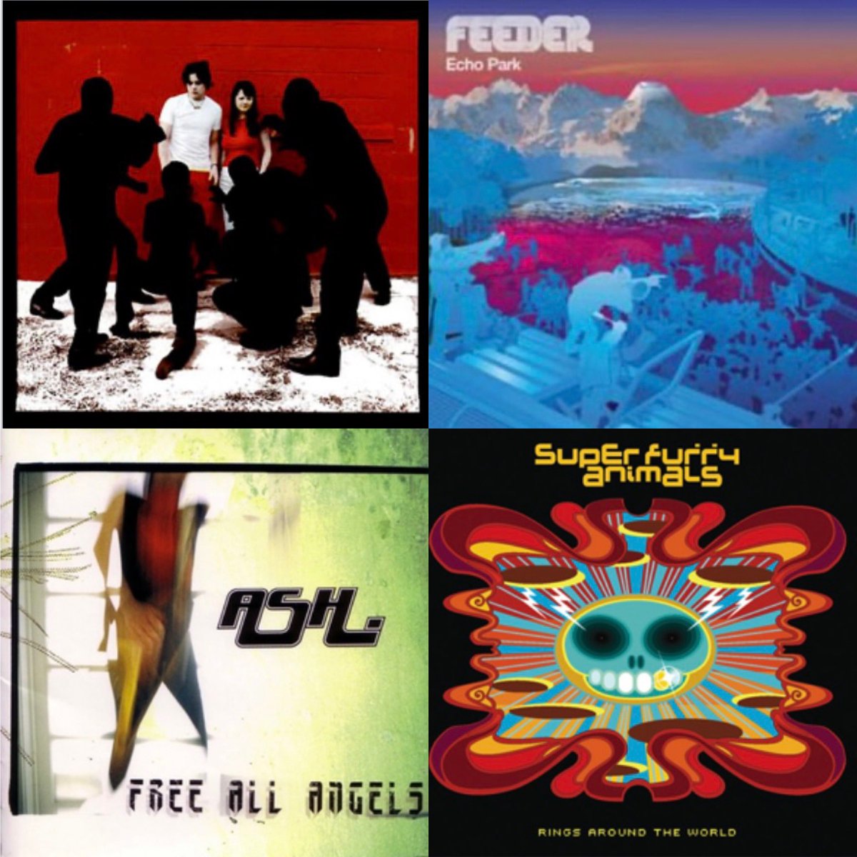 indieimmy's tweet photo. 4 great albums for #5albums01 The White Stripes #WhiteBloodCells, Feeder #EchoPark, Ash #FreeAllAngels and Super Furry Animals #RingsAroundTheWorld. All fabulous albums with great songs! @RichardS7370 https://t.co/RZzRfvrJxB