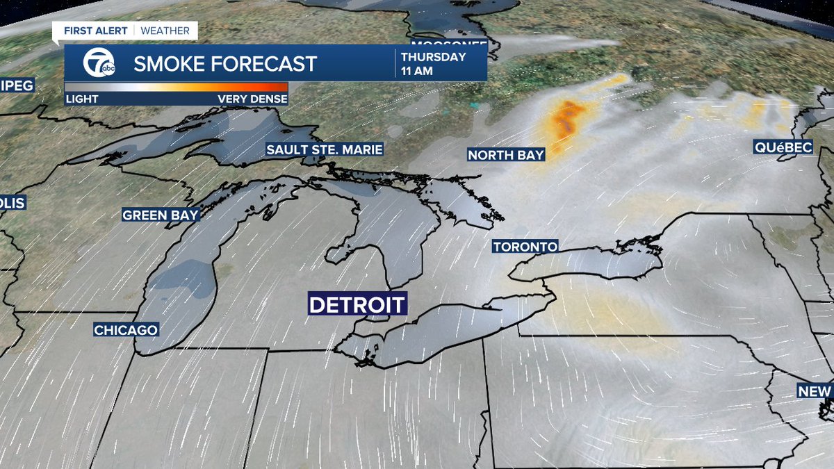 The hazy look to the sky is smoke from Quebec fires. It is likely again tomorrow and could last all the way through Thursday.