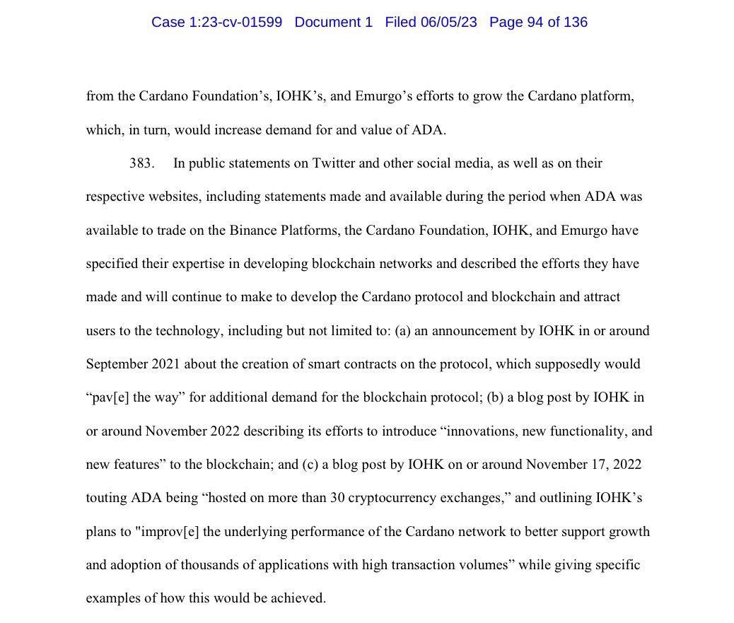 TheOCcryptobro's tweet photo. #Cardano community, having read the specific complaint relevant to $ADA, imho it is an EXTREMELY weak argument made by the SEC. They completely omit the ICO took place in Japan & not available to US investors. They claim the 3 founding entities are a centralized oligarchy that owns the protocol, making no mention of the THOUSANDS of SPO’s that actually run the protocol. As always our decentralization will be the ultimate shield for us. Ignore the FUD. @Cardano @jasonappleton @cryptorecruitr @cardano_whale @CryptoIRELAND1
