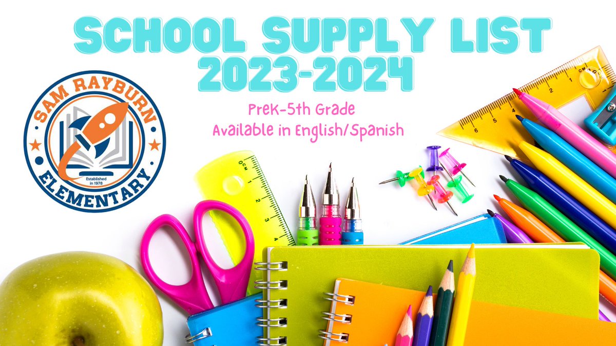 Attention Rayburn Rockets! 🚀 Click on the link below or visit our school website for our school supply lists. Available in English/Spanish. 📝 @Rockets120 @McAllenISD #Rocketpride

tinyurl.com/yh3ppfw3