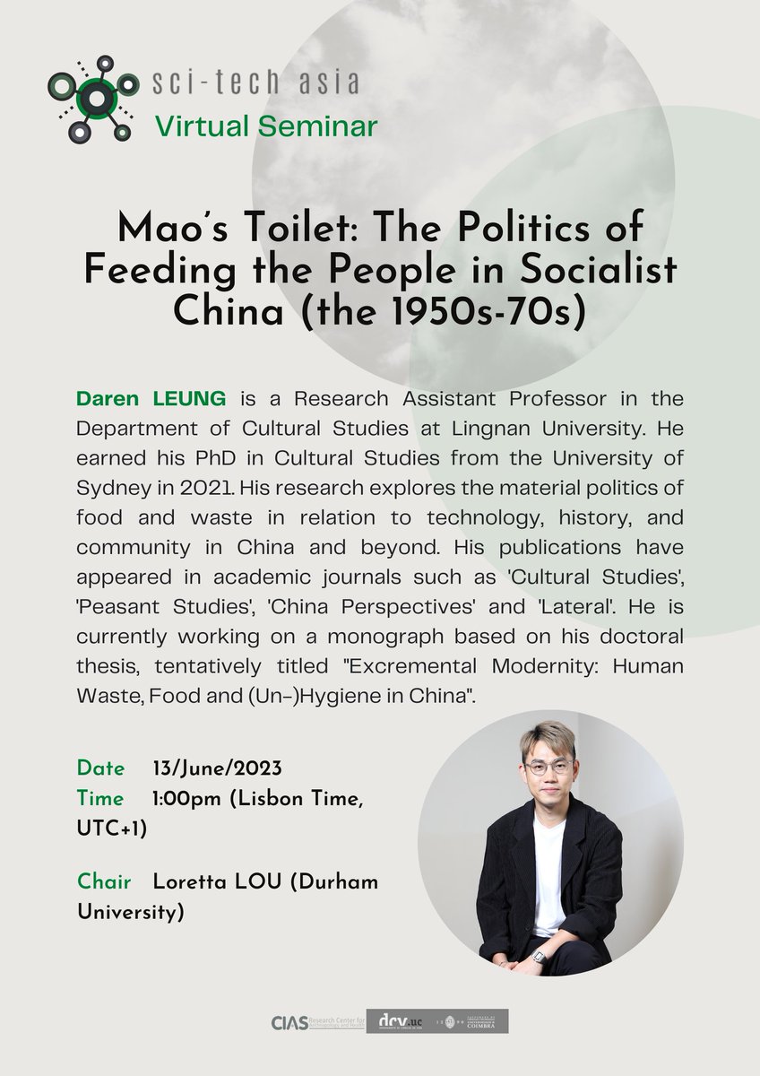 SciTechAsia's tweet photo. ⚠️NEW SCI-TECH ASIA WEBINAR⚠️
On June 13th we'll have the last webinar of our environmental politics series. We'll have the pleasure of hosting Daren Leung (Lingnan University) who will explore the material politics of food and waste in Maoist China.
RSVP: https://t.co/9Sa0X7bq4t https://t.co/T9laDzeeso