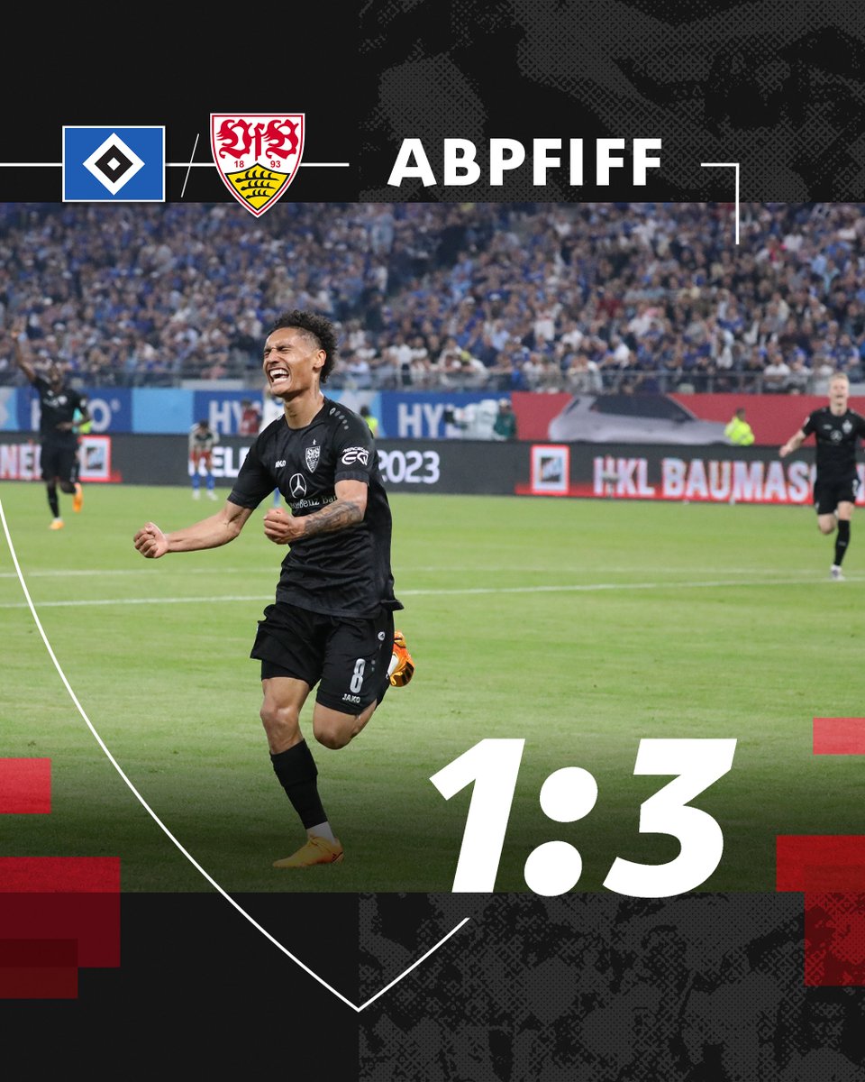 VfB's tweet image. 🔚Spielende in Hamburg! Wir drehen das Spiel beim Hamburger SV dank des Doppelpacks von @EnzoMillot (48', 64') sowie eines weiteren Treffers von #Silas (90'+7) und gewinnen mit 3:1! WIR BLEIBEN DRIN!!! ⚪🔴

#VfB | #HSVVfB 1:3 (90‘) | #Relegation2023 | #erstklassig