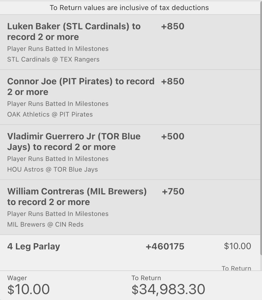 🚨RBI LOTTO🚨

RRx3

Playing on bet365!

$10-->$35,000

If we hit, I will give $2,000 to someone who Likes and RTs.  

🚀🚀🚀🚀🚀