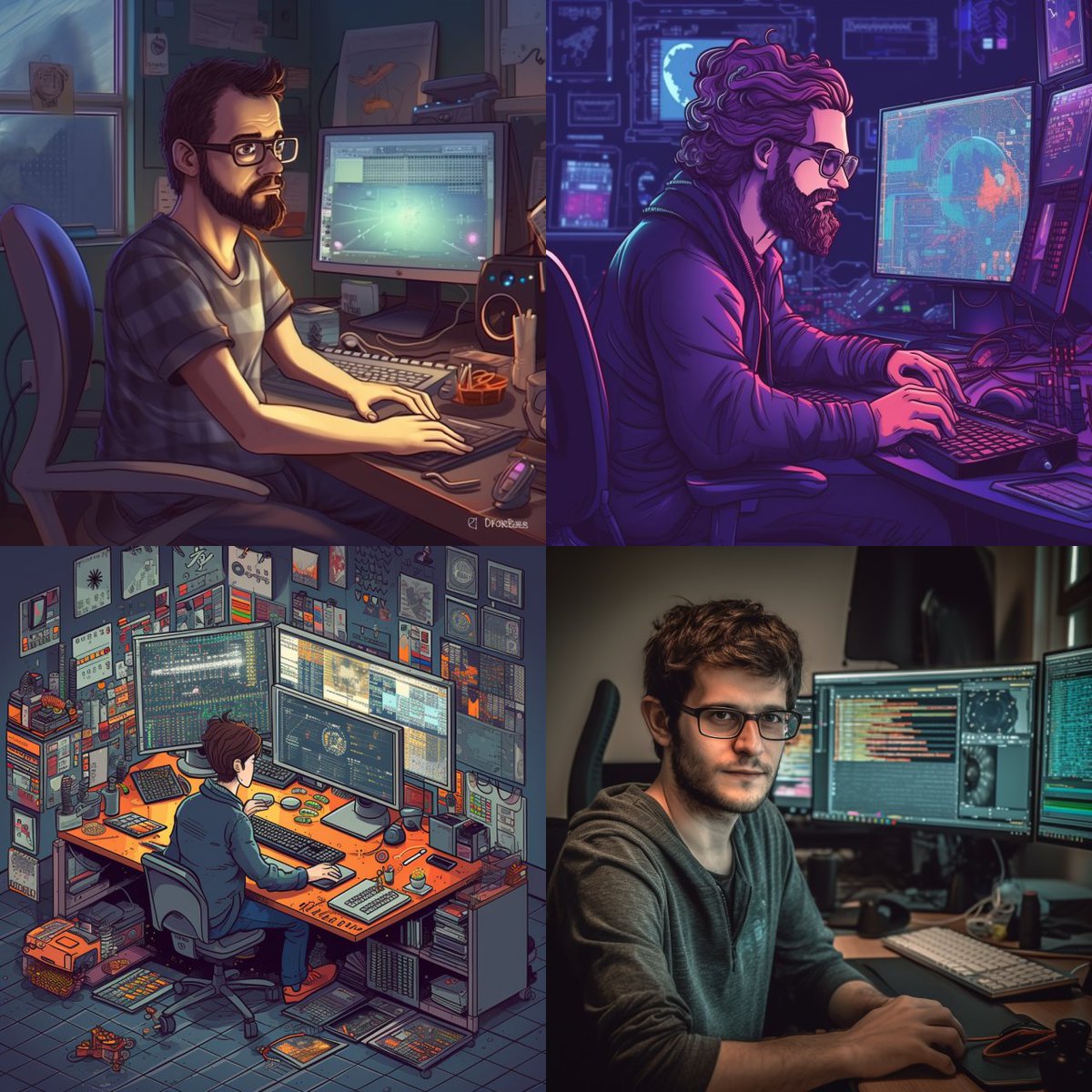 How AI sees software engineers. 

Images created with Midjourney AI