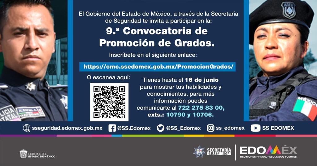 Si eres #PolicíaEstatal ¡No te quedes fuera y participa en la 9° Convocatoria de Promoción de Grados!
Tienes hasta el 16 de junio, escanea el QR y consulta las bases.