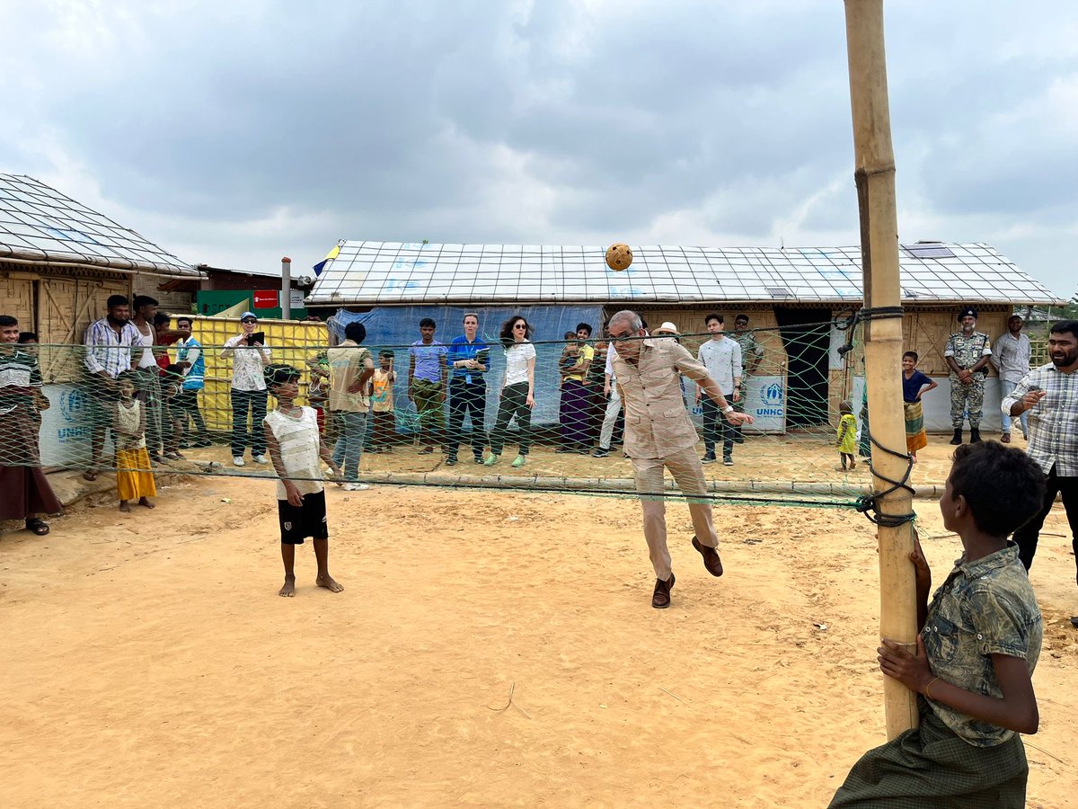 IndrikaRatwatte's tweet photo. refugees youth are 65% of the population education, skills, sports are essential elements for their growth. I tried playing Chinlone or cane ball (a National sport in Myanmar), clearly my skill set was underwhelming. https://t.co/01wtDXdCkG