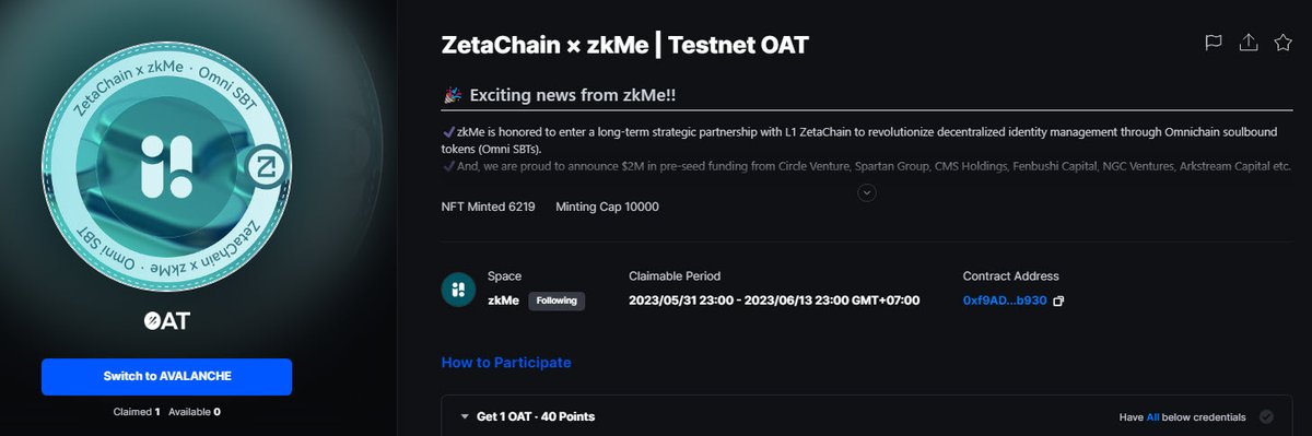 - GM - Daily Task
galxe.com/galxecommunity…

- ZetaChain × zkMe | Testnet OAT
galxe.com/zkme/campaign/…

~ Have a nice day! 🙂
6/6