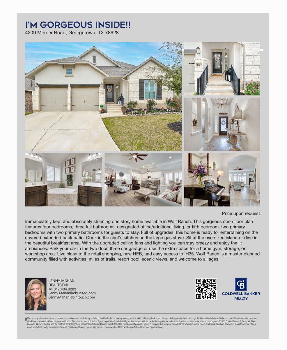 cbhometour.com/4209-Mercer-Ro…

#selling #georgetowntx #realtor #sellingagent #buythishouse #apple #facebook #tesla #priceimprovement #reduced #wolfranch #priceimprovement