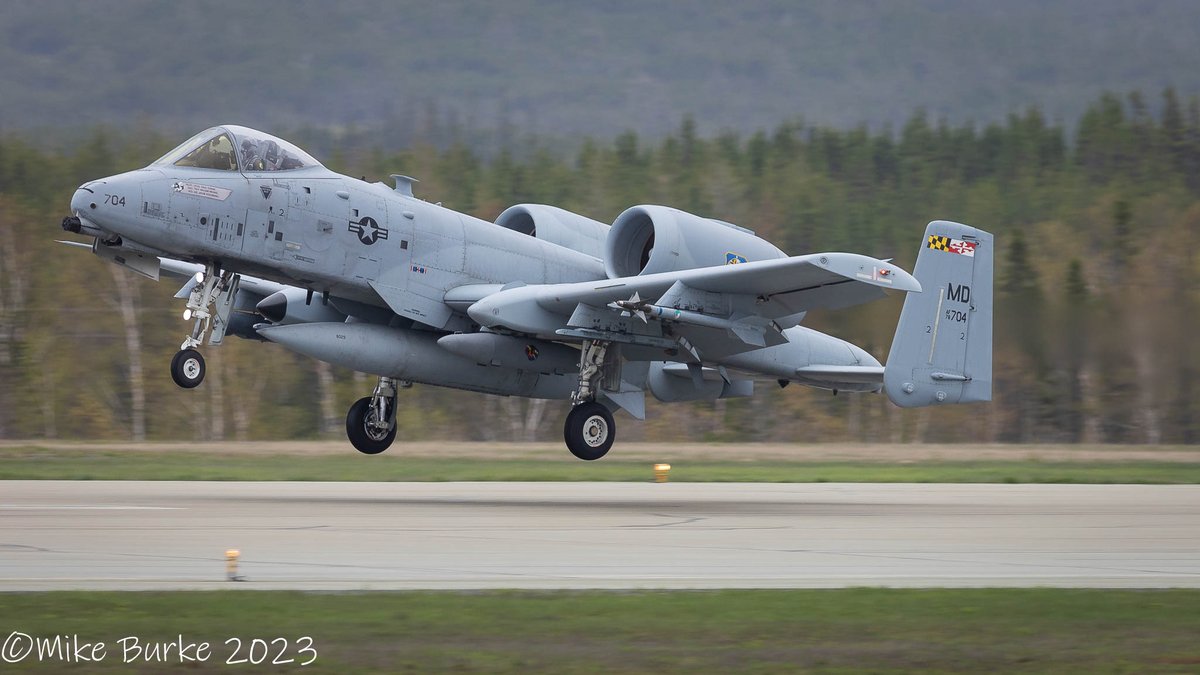 June4,2023, <a href="/175thWing/">MDAirNationalGuard</a> A10 78704, part of Raven flight, landing runway03 <a href="/GanderAirport/">Gander International Airport</a>.