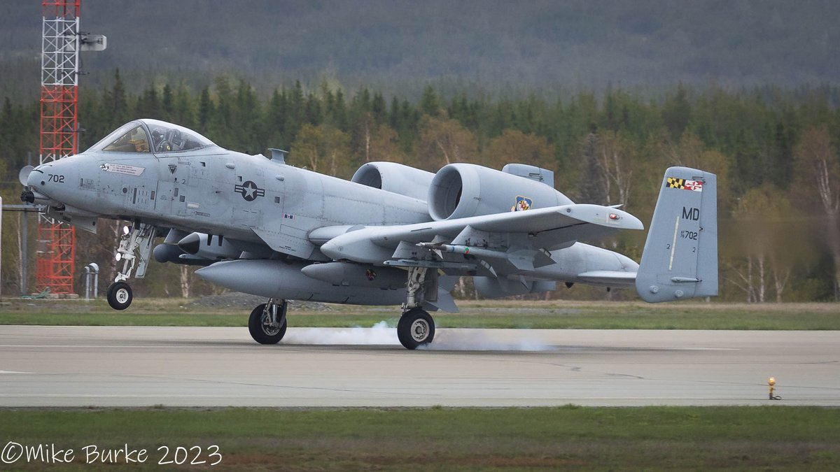 June4,2023,  A10 78702 smokin' the tires on runway 03 <a href="/GanderAirport/">Gander International Airport</a>.