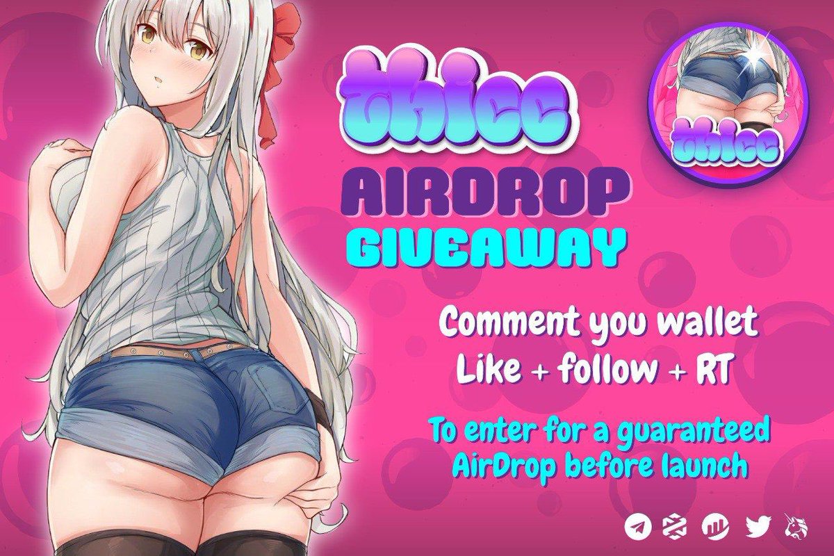 WANNA GET $THICC? 

LIKE 🍑 FOLLOW 🍑 RT TO ENTER

10 AIRDROP WINNERS. DROP WALLET IN COMMENTS 👇🏽 

NEW $THICC PARTNER PIC SOON 
😉 💦