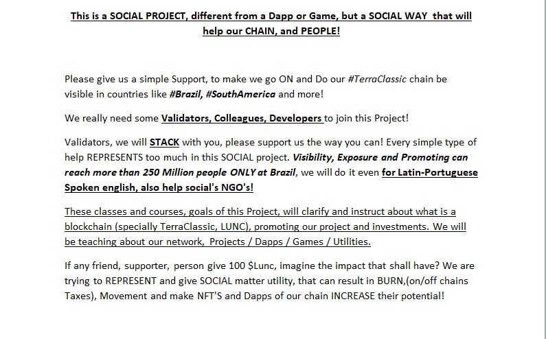 brlgcripto's tweet photo. 🇧🇷📚BRLG Social Project / Donations🇧🇷📚
Just one single from a friend or creator, just 1, is it too much?

We need you Help, donating any #nft to our project!

Ajude-nos a PROMOVER e EDUCAR! Só dependemos de vc agora!

We will keep NFTS to show in classes here, and promote in showrooms, and do a SOCIAL SELL to raise funds, and also movement our chain!
If every colleague donate 5k $lunc / 500 #lunc, or 1 simple #NFT from @miata_io , this project will go to sky soon!

We have close to 7M Staked, need 4 or 5M to the Goal!!!

2 classes confirmed to promote, show our chain in JULY, we got the space, help us with materials, and ways to do it! I'm alone, doing this work, lets do a SOCIAL WAY TO IMPROVE our #LunaClassic

Aceitamos doações para nosso projeto, que diretamente promove na educação com $Lunc, queimas semanais, #Stake com nossos validadores e muito mais!
Qualquer doação sempre será bem vinda e ajudará, dependemos de vc!

BRLG Wallet
terra1h6mv5r3hd8gj42pmget43k2p2r5pj9kfuznf3h

@luncsphere @lunaburningknig @luncdead @sweatsweep1 @MrDiamondhandz1 @LunaClassicNet @ColeStrathclyde  @zen_lunc @5torm_V @Lunable_Labs @ExoOurUniverse @HappyCatKripto @LunaClassicNFT #LUNC #LuncArmy #LUNCCcommunity #TerraClassic #luncPenguins #ustc #cripto #brasil #brazil @LeviRietveld @tabraiz_one @FidelMa61856498 @CriptoBrl @yusakmalek @ApeLuncNFT @cryptoanakjaman @Ivandoesit @SapiensLuna @AndryRochaa @nmeesen @lunaclassicshop @CriptofiBrasil #LUNCLIVE #TerraClassic #LUNACLASSIC #luncPenguins @luncdoodle @ClassicHand @Baul82645264 @IkdRoberto @Rickwaynepr @bulllunc236798 @noahwardrobe  @LuncPepe @terratritium @Levathar @SolidVote @LUNCpredator @Lunanauts_Lunc @PFC_Validator @AvesOrdinis