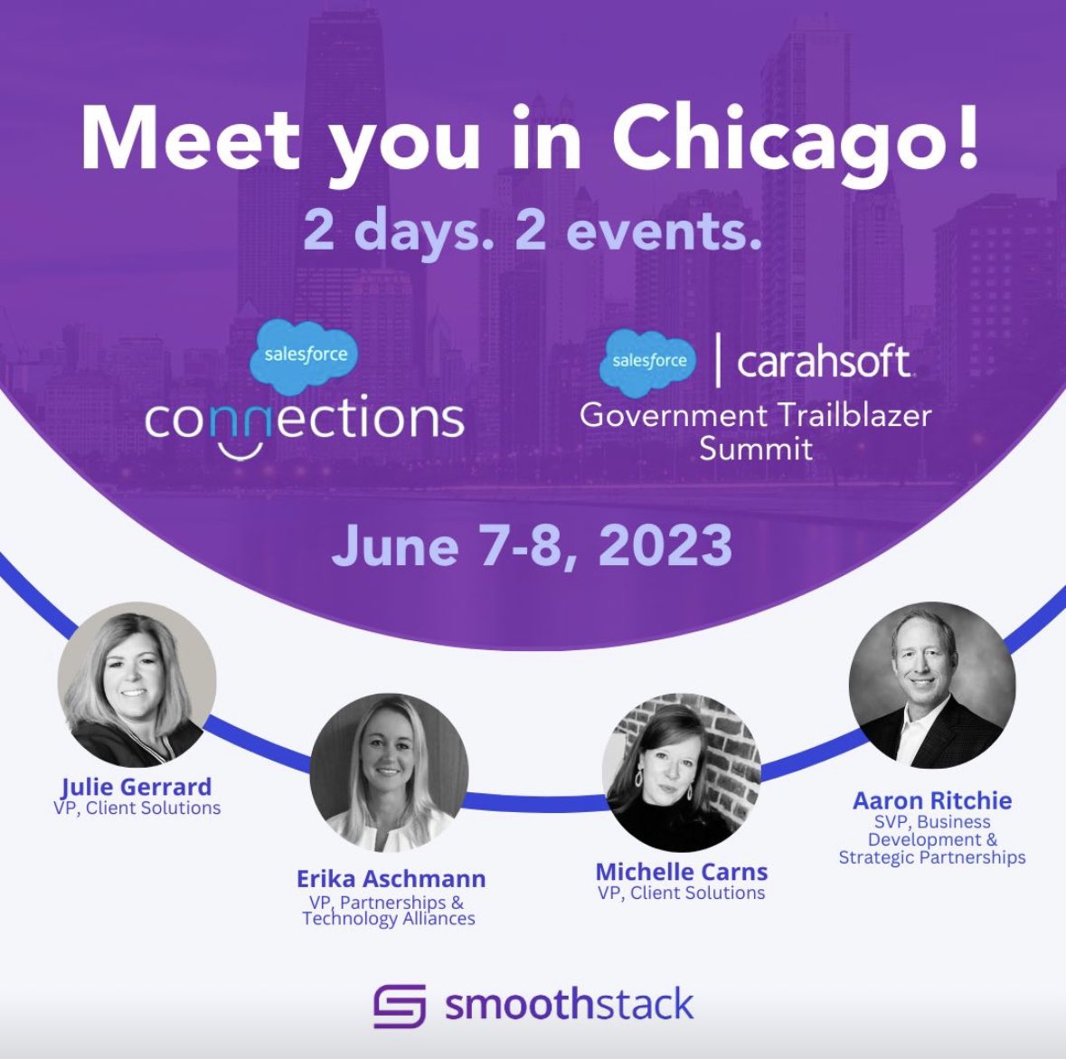 We’ll be in Chicago attending the @salesforce Connections & the @Carahsoft-hosted Government Trailblazer Summit. Who will be there?  #CNX23 #ecommerce #marketingcloud #MuleSoft #federaljobs #securityclearance #publicsector #Salesforcepartner #Salesforcecertified #Carahsoft