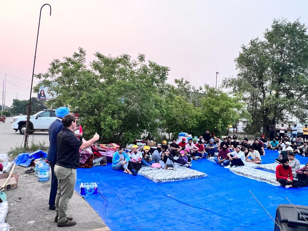 Joined <a href="/gurpartapstoor/">Gurpartap Singh Toor</a> tonight at the international student protest site to show our support for students. International students have been part of Canada’s success story.  Any dream is possible in Canada.  Students shouldn’t be the victims of fraudulent immigrant consultants