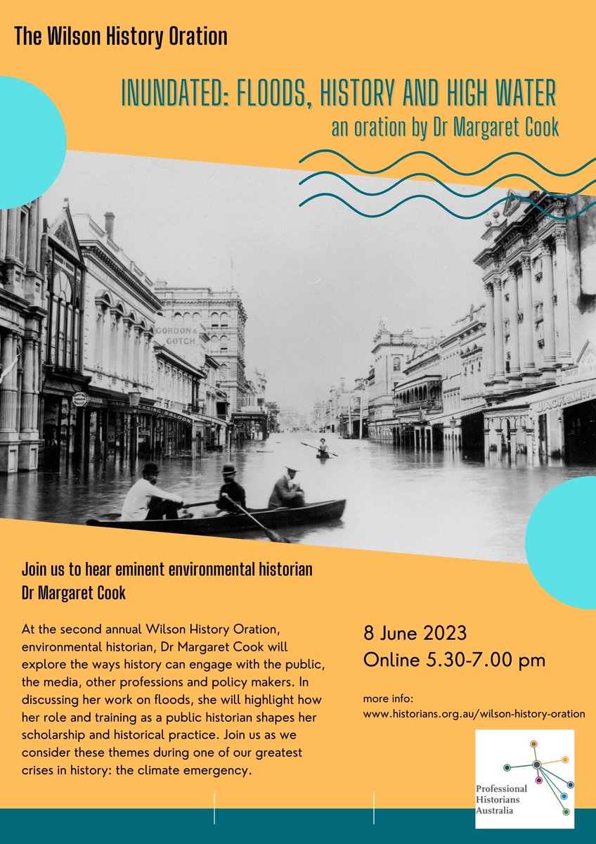 The Wilson History Oration - with Dr Margaret Cook (<a href="/mcookhistory/">Margaret Cook</a>) - don't miss it. This Thursday, 8 June 2023 at 5.30 pm 
#TWHOration
historians.org.au/wilson-history…