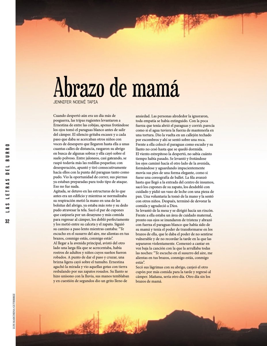 LetrasDelBurro's tweet photo. Quinto número. Página 32
Abrazo de mamá
Por: Jennifer Noemí Tapia
Número completo: https://t.co/QNlO695NdR…

#LasLetrasDelBurro #Revista de #Literatura del #IPN #Cultura #Articulo #Cuento #Fotografia #Poesia

#LasLetrasDelBurro5 https://t.co/fYXW6g3R7d