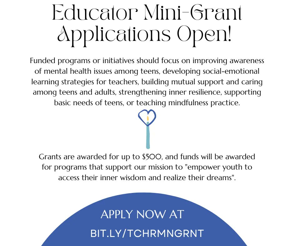 Applications are open now until June 15th! We welcome requests for funding from teachers and school-based mental health professionals serving students in grades 9 through 12 in the Hudson Valley. The application is available at BIT.LY/TCHRMNGRNT. 
#mayagoldfoundation