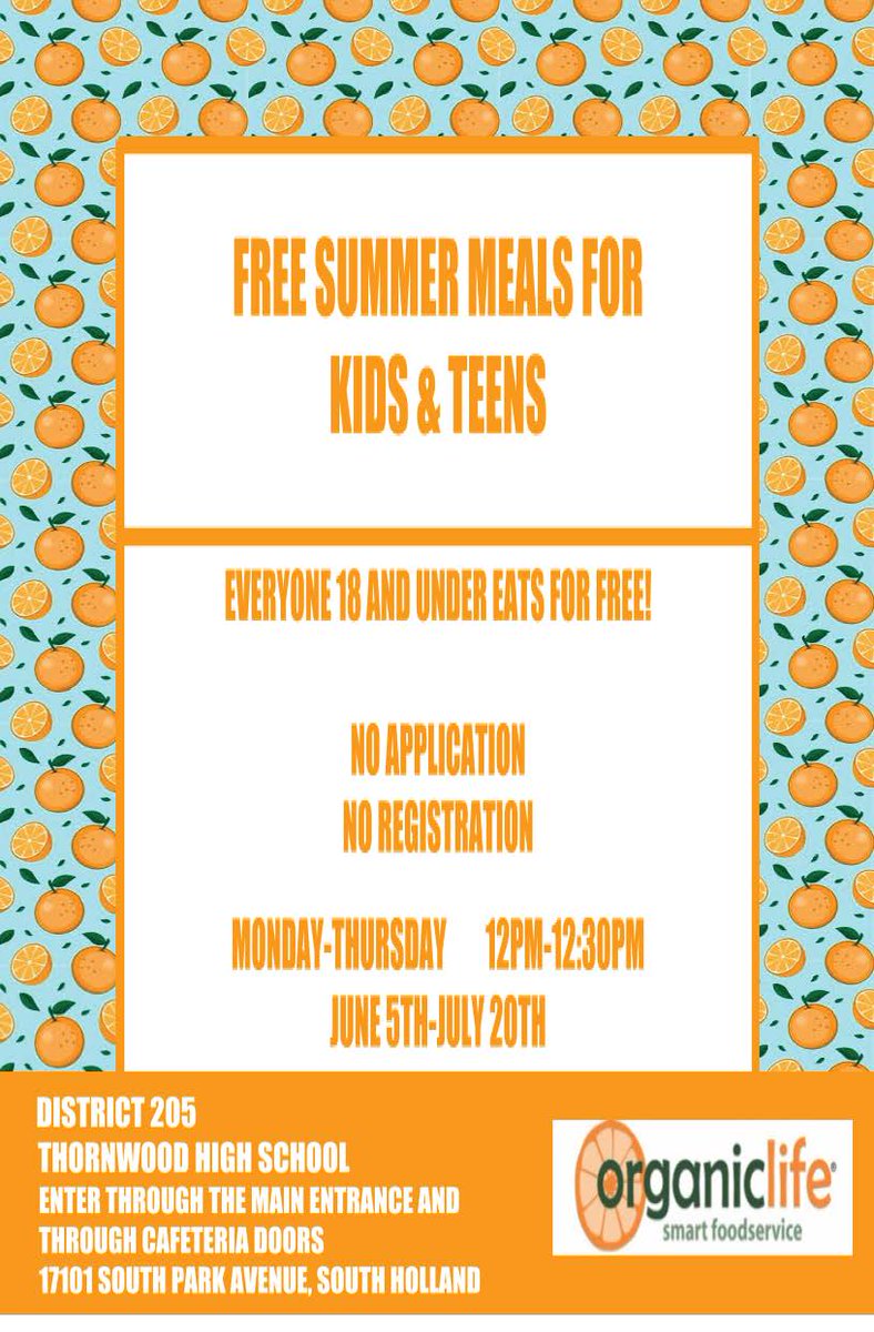 ThorntonHigh205's tweet image. Free meals are available for District 205 kids and teens! #FREEMEALS