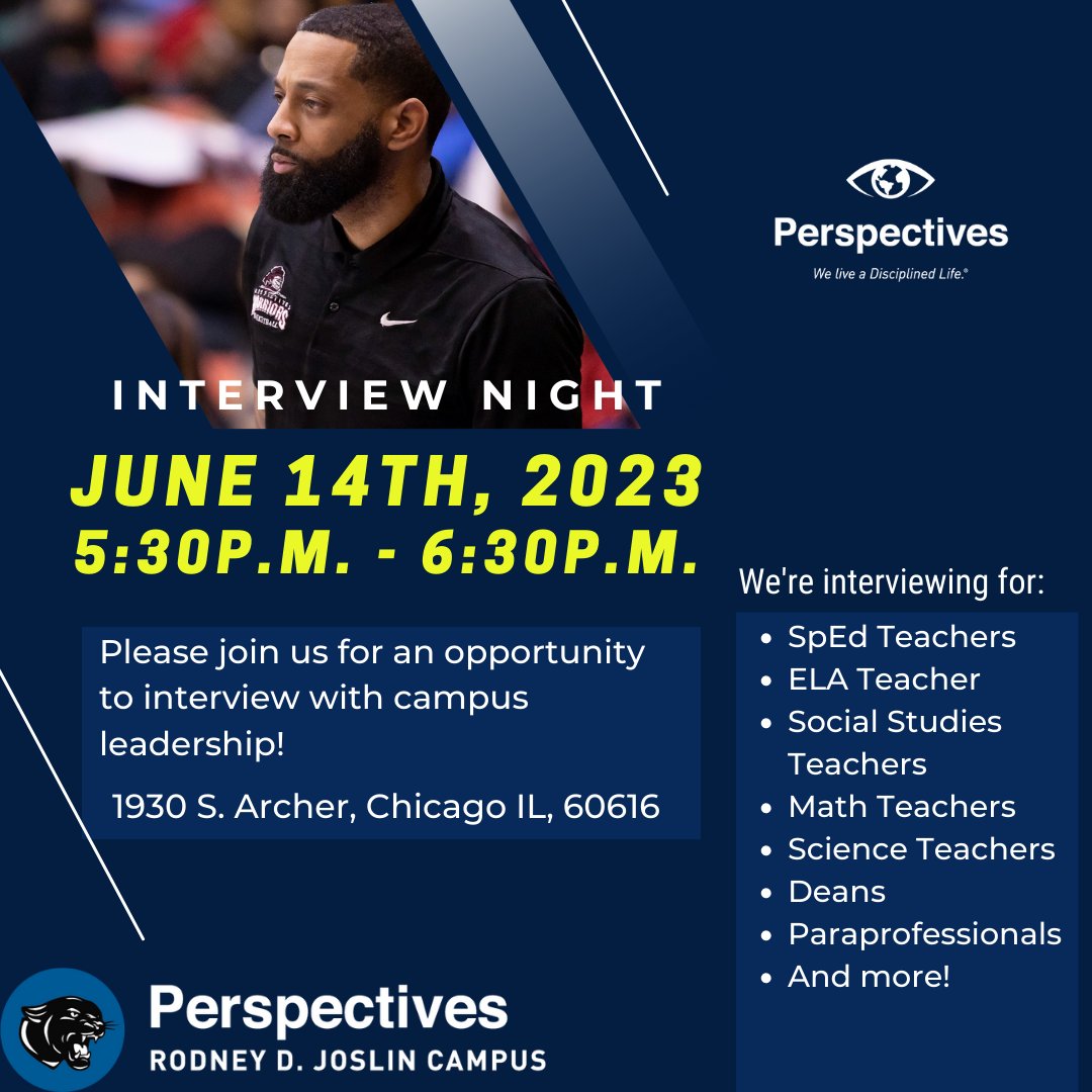 PCSEDU's tweet photo. Want to join the Perspectives' family? Join us for this opportunity to interview with members of our leadership team. Please register here: https://t.co/ZlUkBkez5M
See you soon!
#Education #chicagoeducator #academics #school #teacherjobs #teachers #hiring https://t.co/xN56P9ydFE