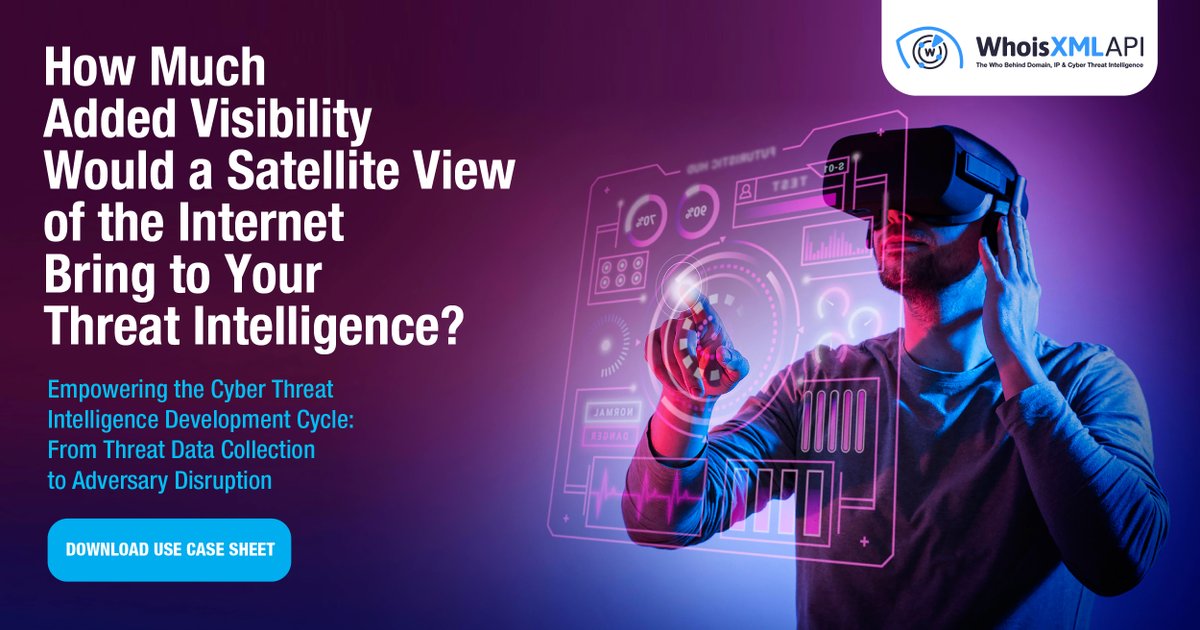 whoisxmlapi's tweet photo. Discover how every step of threat development process benefits from being informed of Internet events through complete & conveniently delivered #WHOIS, #domain, #IP, #DNS intel: https://t.co/R0vybgCRw2
#ThreatIntelligence #DomainIntel #DNSData #CyberIntel #CyberSecurity https://t.co/BmWDF1KxR6