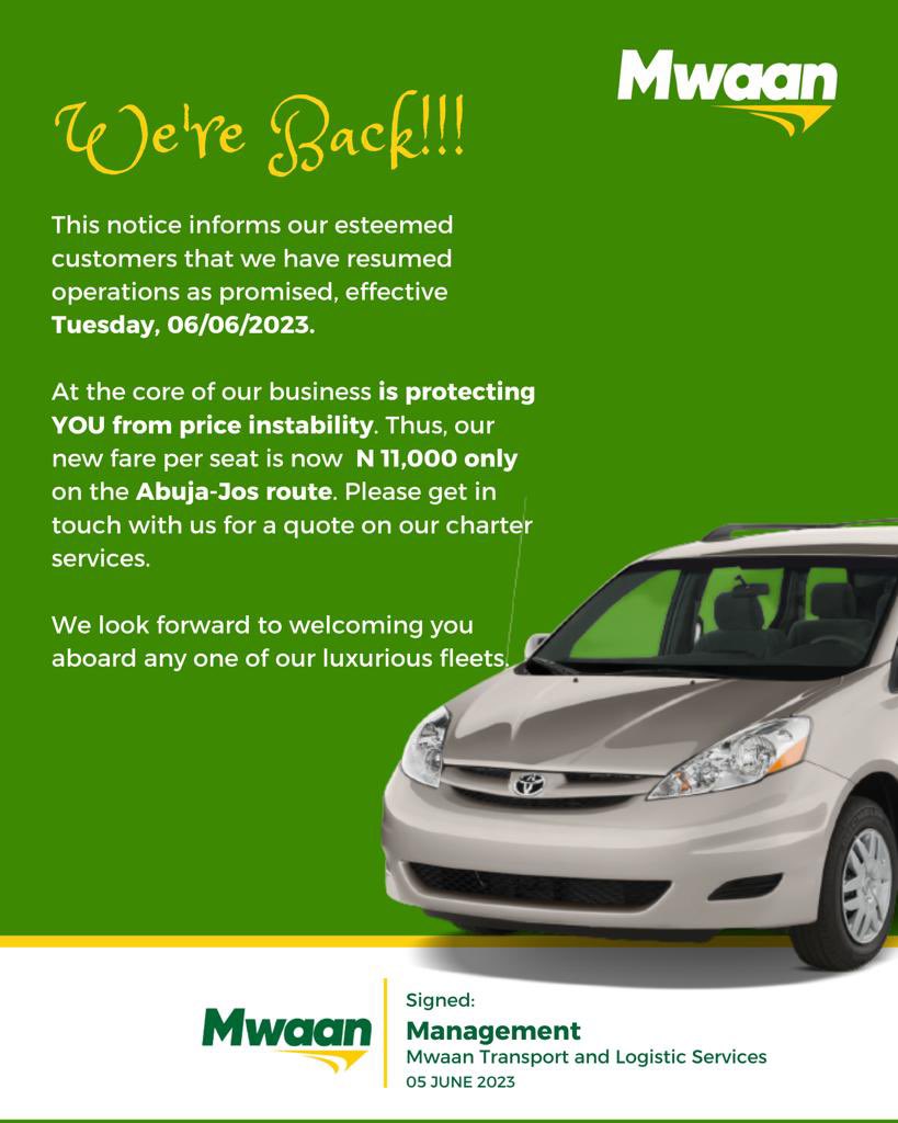 MwaanTransport's tweet photo. We are back and ready to serve you https://t.co/ouJaFhaTUX