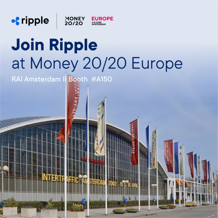 Ripple's tweet photo. Ripple is proud to sponsor @Money2020 Europe on June 6-8 in Amsterdam. If you're attending, be sure to stop by booth #A150. https://t.co/gXrFbqkoiW