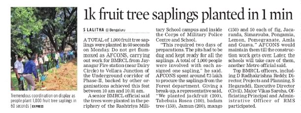 Unique eco-initiative by Bengaluru Metro near its underground corridor sites:1000 saplings planted in 1-min on #WorldEnvironmentalDay. Ideated by contractor AFCONS, 1k ppl incl its staff, BMRCL emp & NCC cadets did it  @XpressBengaluru @NewIndianXpress @KARailway @cpronammametro