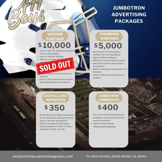 Y'all come check us out. These are our sponsorships opportunity. We would love everyone's support. Go devils🏈