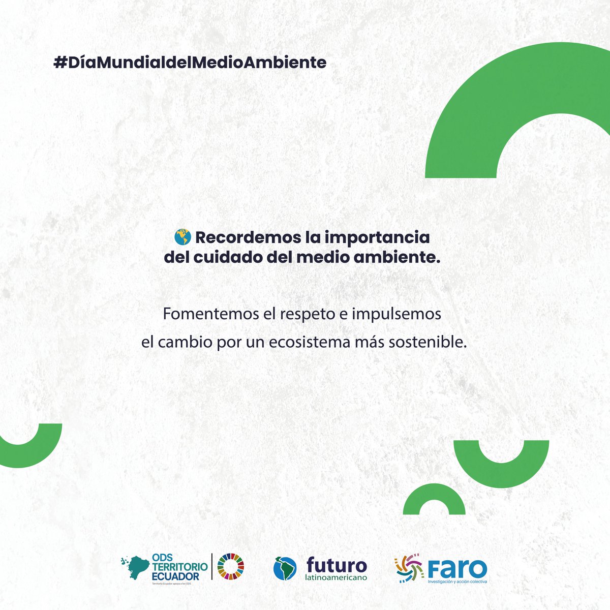 En el #DíaMundialdelMedioAmbiente 🌎 reafirmemos nuestro compromiso por cuidar los ecosistemas y luchemos para que día tras día se fomente el respeto al medio ambiente.   

¡Impulsemos la conciencia ambiental! 🙌

#SinContaminaciónPorPlásticos
#ODS15 #ODS13