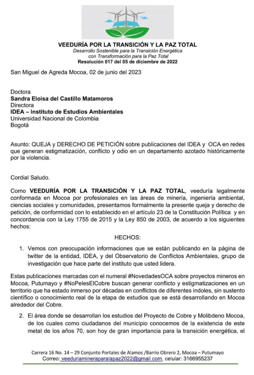 VeeduriaMocoa's tweet photo. Queja @idea_un , la investigación científica es un proceso sistemático de análisis de fenómenos, mediante el cual se busca obtener nuevos conocimientos o verificar los existentes.  Se encuentra muy distante del pensamiento ideológico y político
#mocoa
#Estigmatizacion
#Putumayo https://t.co/epTcZLyoTJ