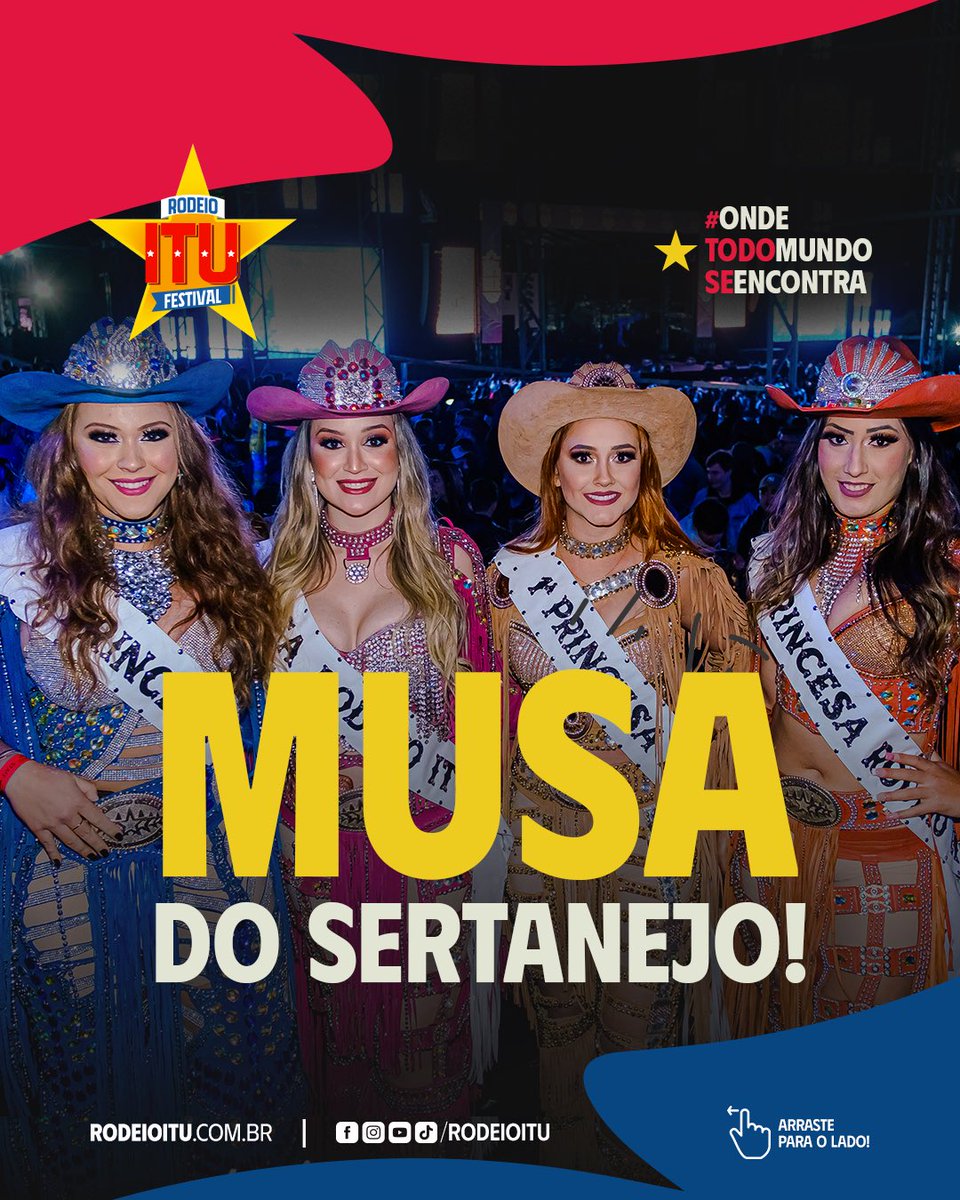 rodeioitu's tweet photo. 👑 Quer ser a Musa do Sertanejo no Rodeio Itu Festival 2023?

👉 INSCRIÇÕES ABERTAS: arraste para o lado e confira todos os detalhes do nosso tradicional concurso "A Musa do Sertanejo"!

👸 Ansiosos para saber quem será nossa próxima musa e princesas e vocês? https://t.co/O95rcLyZOG